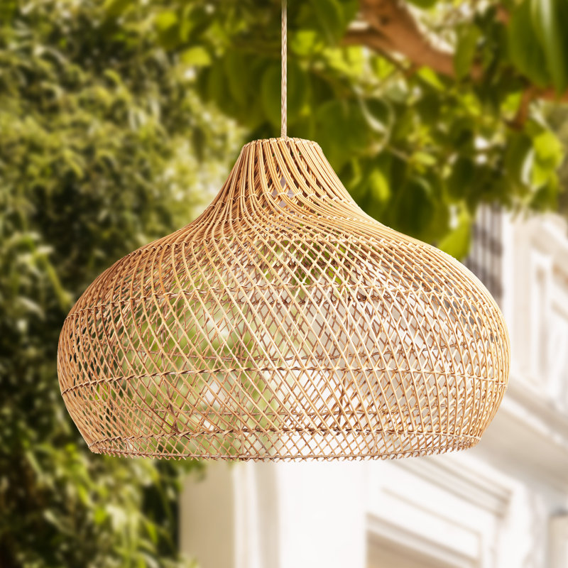 Kloe Outdoor Rattan Pendant Light - 28" Natural Brown Dome 1-light Polished Handwoven Adjustable Light Fixture For Covered Patio, Porch In Modern, Traditional, Boho & Coastal Style