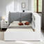 Lit plateforme avec tête de lit tapissier et rangement, planche rotative, tablettes de rangement et 2 tiroirs-642118474