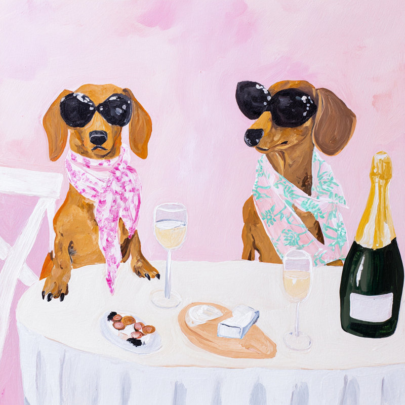 «Pink Table Dachshunds», art mural sur toile tendue, L 12 po x H 12 po x P 1 po
