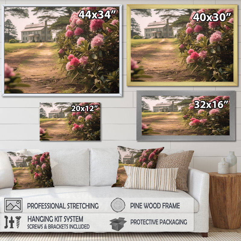 Rhododendron en fleurs à la ferme II, Toile tendue, H 34 po x l 44 po x P 1,5 po