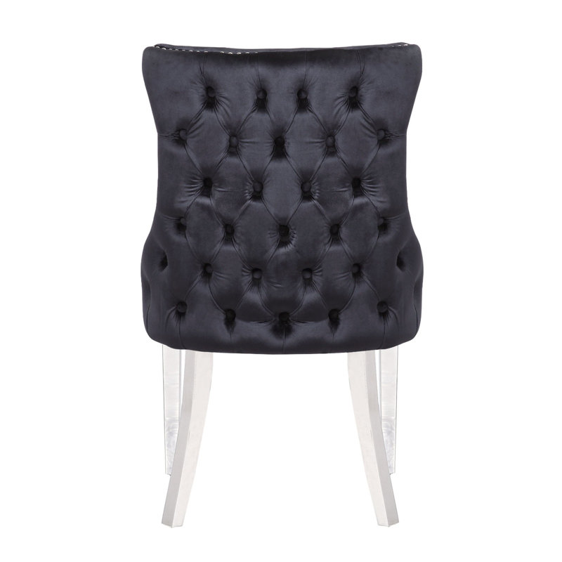 Chaise d'appoint en velours capitonné Hezekyah, Noir