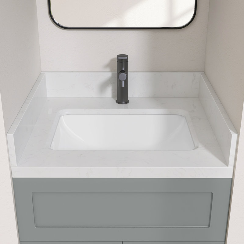 24 po Dosseret de meuble-lavabo en pierre d'ingénierie 4 po Éclaboussure de meuble-lavabo blanc Carrara