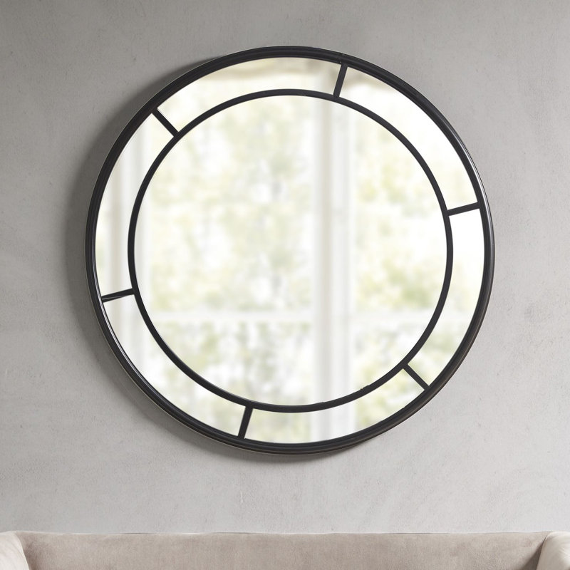 Katonah Round Black Iron Framed Wall Mirror