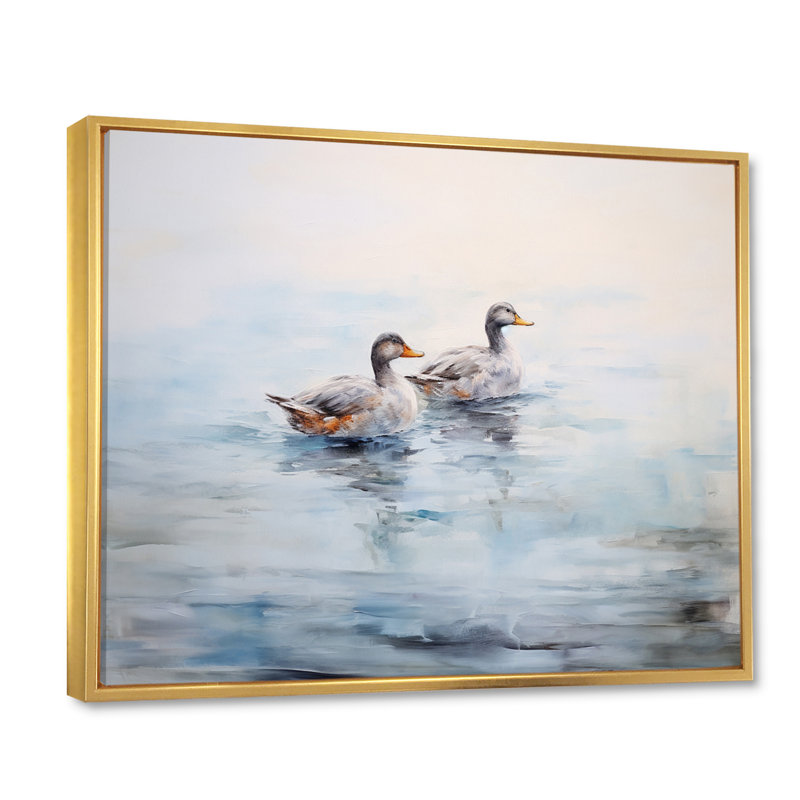«Brown Ducks», reproduction sur toile, Cadre flottant doré, 12" H x 20" W