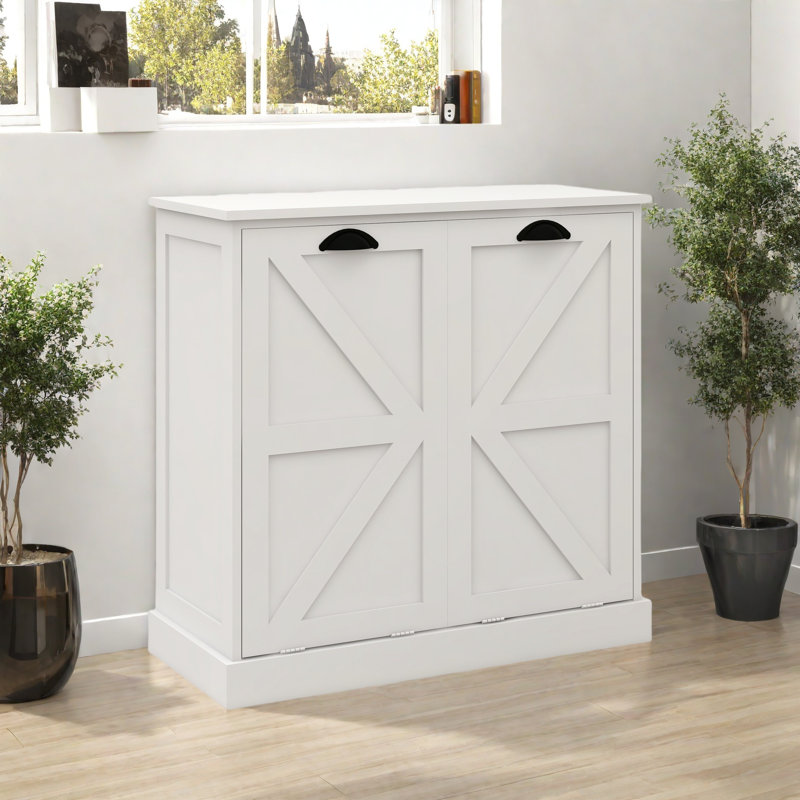 Armoire de trieur de linge à deux compartiments inclinable - blanc