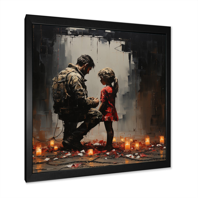 Reproduction d'art sur toile, "Père et fille", Cadre photo noir simple, H 36 po x l 36 po x P 1,5 po