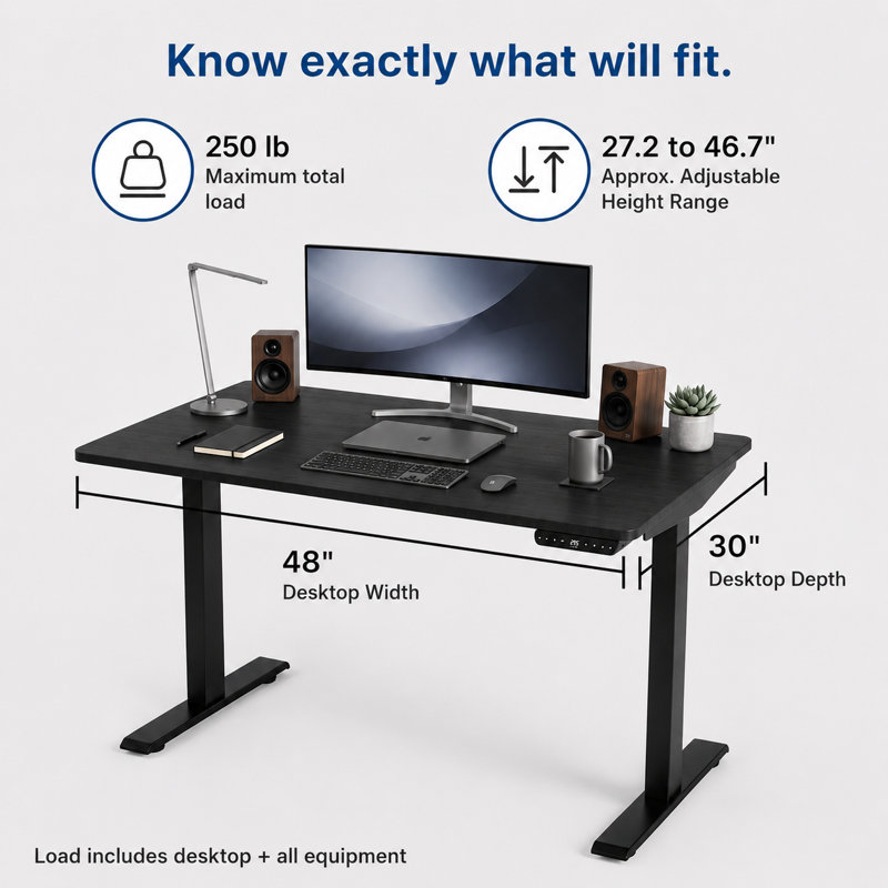 Bureau assis-debout électrique Rise Up à double moteur avec plateau en bambou, H 46,7 po x l 48 po x P 30 po