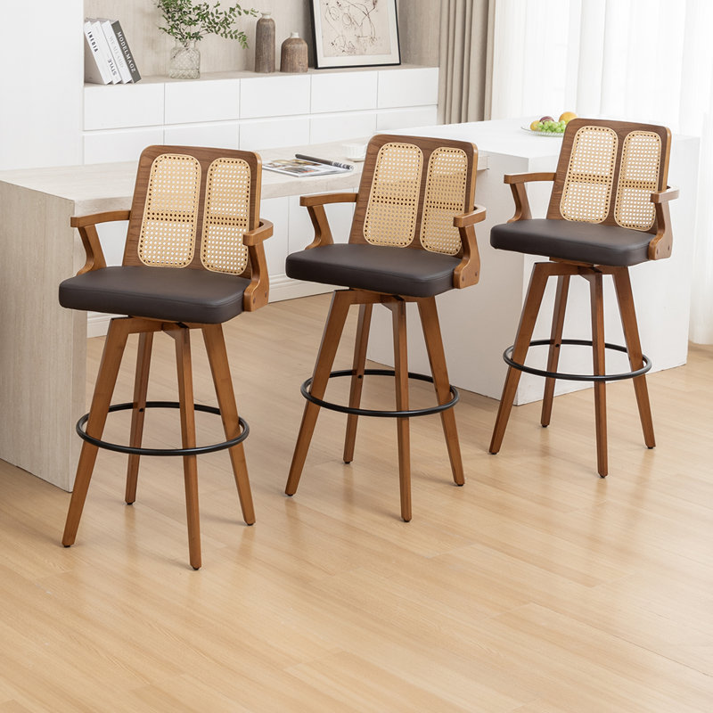 Swivel Upholstered Counter Stool, Brown, Bar Stool (76.5cm Seat Height), 3