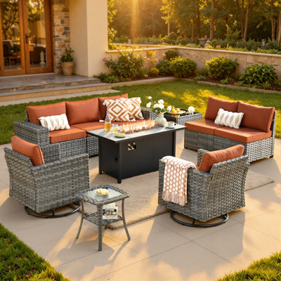 Bobia Wicker 7 - Person Modular Patio Conversation Set with Cushions