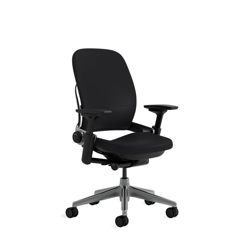 Steelcase Leap Leather Task Chair, Ebony , Hard Floor, Polished Aluminum