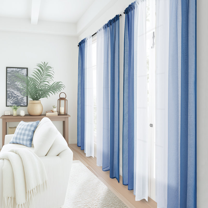 Gradient Sheer Curtains for Room Decor,Chiffon Gradient Semi Voile Rod Pocket Window Drapes,Set of 2, 54" W x 63" L, Blue