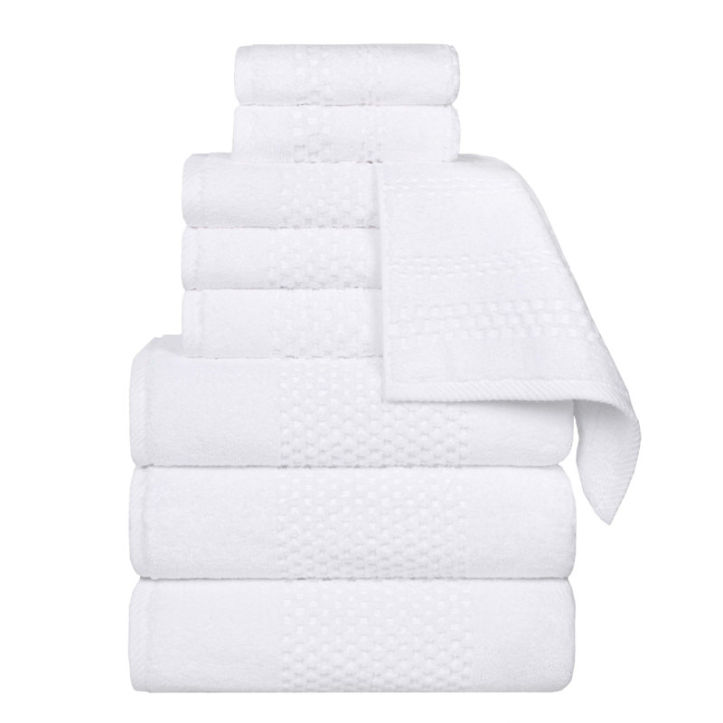 Playa Zero Twist Cotton Medium Weight Solid Waffle Textured Towel Set, White, 9 Pc Towel Set (3-Bath, 3-Hand, 3-Face)