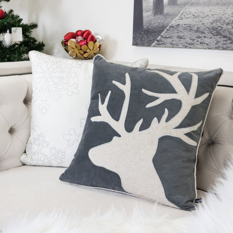 Coussin décoratif en velours Holiday Reindeer 20X20 - avec insert, Grey/White