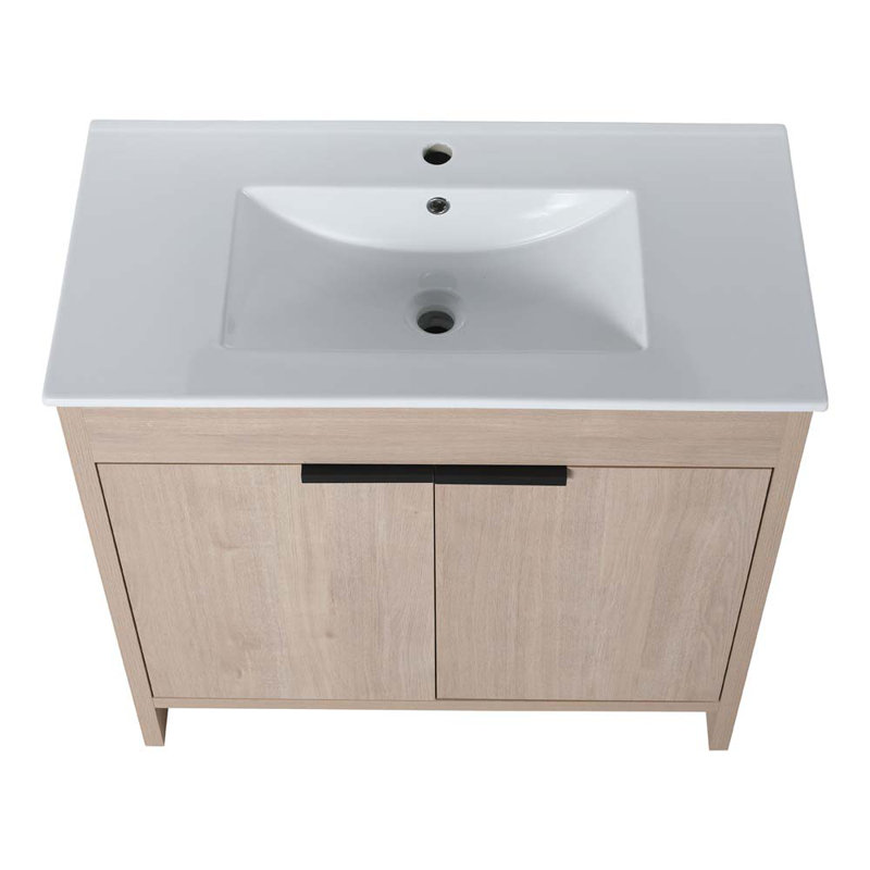 36" Freestanding Bathroom Vanity with White Ceramic Sink, Beige