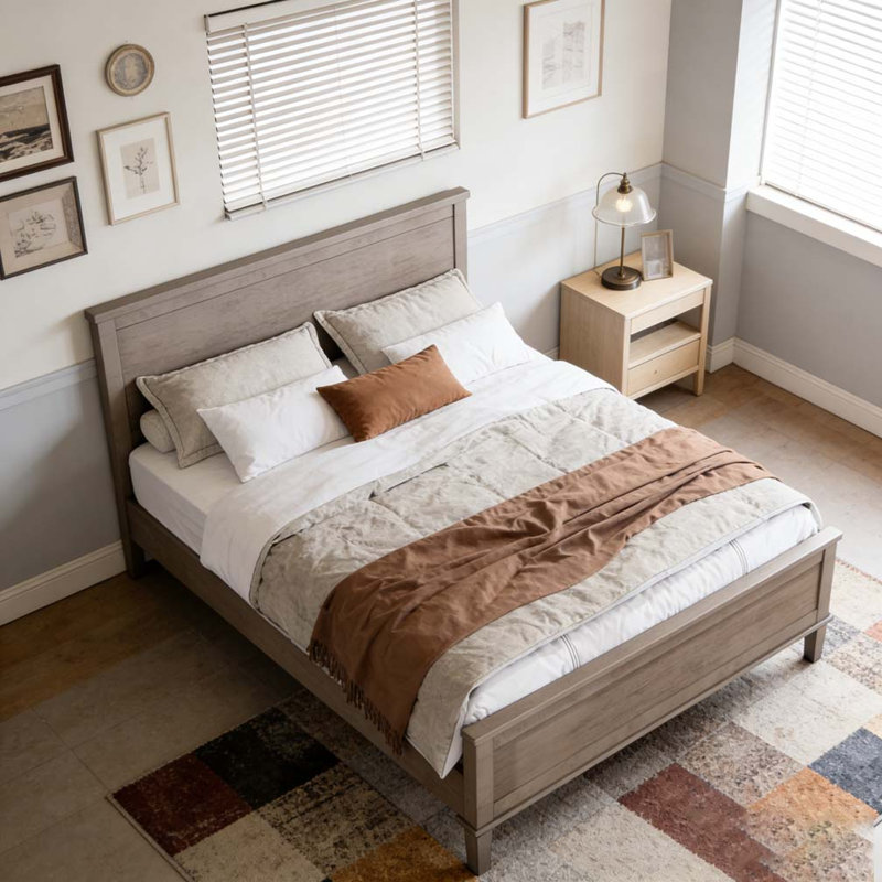 Lit plateforme en bois avec tête de lit et support à lattes de bois, aucun sommier requis, Blanc, Très grand lit