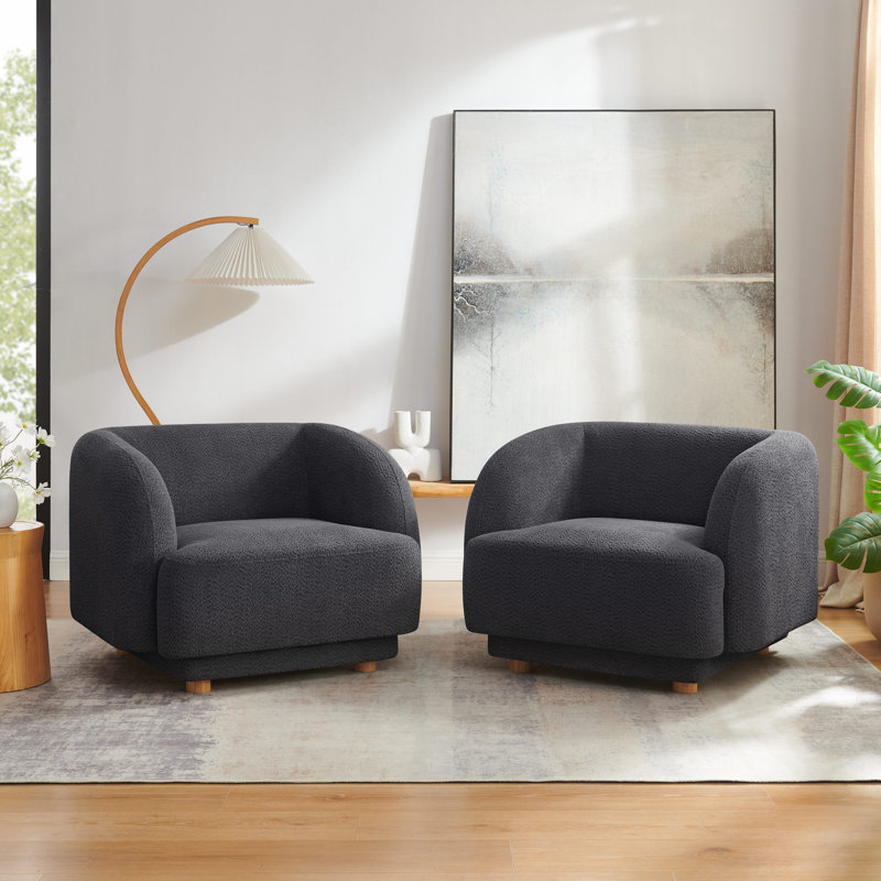 37Inch Upholstered Arm Chair With Wood Legs (Set Of 2), Gray