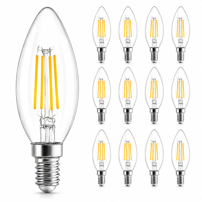 Paquet de 12 ampoules à bougie DEL E12, équivalentes à 4 W 40 W, blanc chaud 2 700 K, verre transparent, à intensité variable