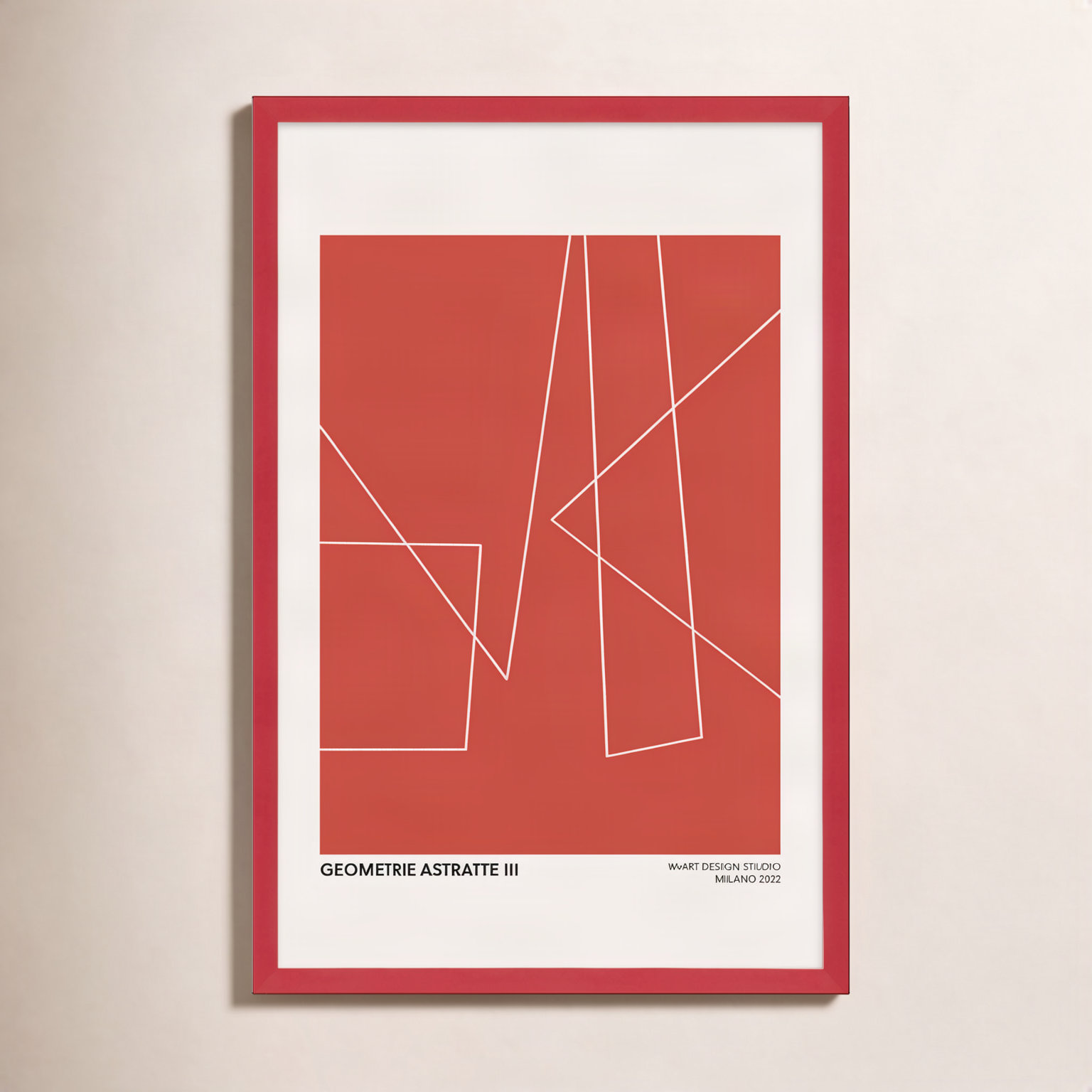 Geometric Abstraction In Red by Romina Gadler, 25" H x 17.5" W x 1.25" D, Red