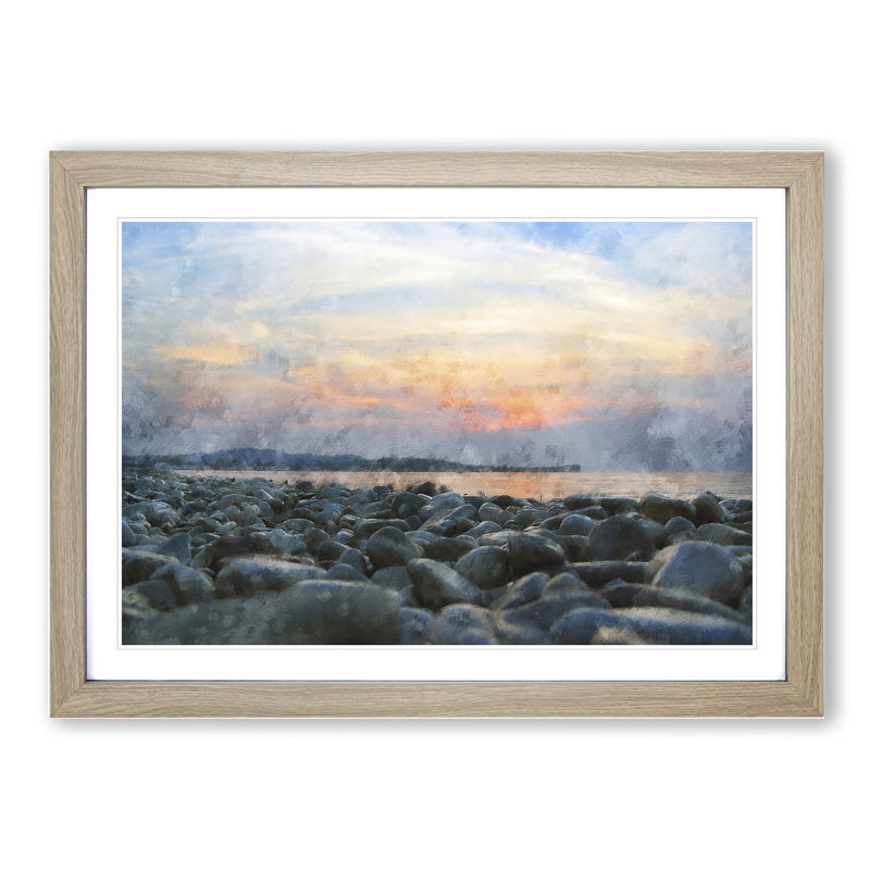 A Pebble Beach - Picture Frame Graphic Art, Oak Framed, 48cm H x 65cm W x 2cm D
