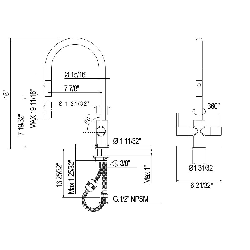 Pirellone Two Handle Pull-Down Kitchen Faucet, Polished Nickel