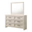 Commode contemporaine à six tiroirs avec motif géométrique et finition blanc cassé, parfaite pour les chambres à coucher modernes