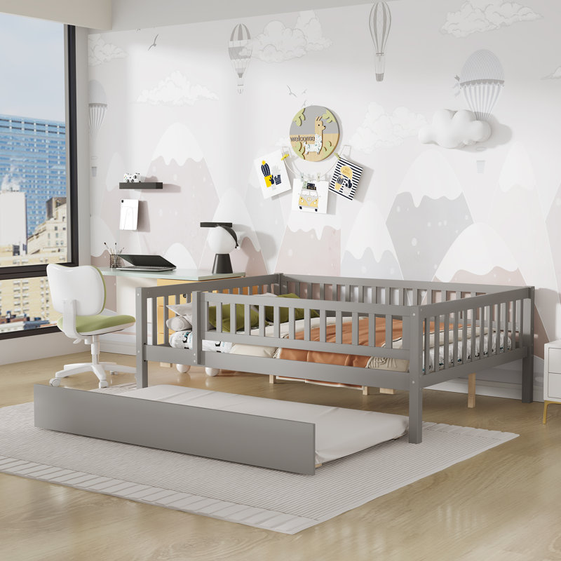Full Size Wood Daybed with Trundle, Gray
