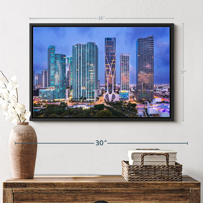 «Miami Downtown Skyline Aérien, art mural», H 17 po x l 25 po