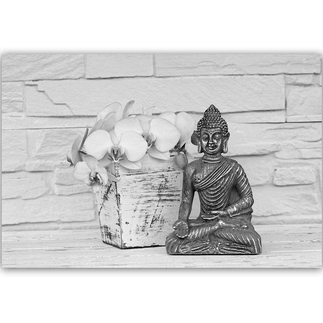 Leinwandbild Buddha mit Blume 3