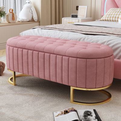 Élégant repose-pieds de rangement en velours capitonné avec pieds en métal - Banc de rangement polyvalent pour la chambre à coucher et le salon, rembourrage en éponge haute résilience, presque entièrement assemblé
