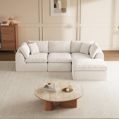 Canapé d'angle modulaire sans os de 279 cm de large avec pouf, canapé d'angle en forme de L 4 places, revêtement capitonné, aucun assemblage requis