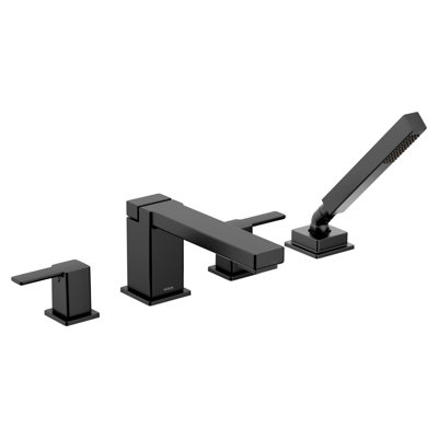 90 Degree Double Handle Deck Mounted Roman Tub Faucet Trim with Diverter and Handshower
