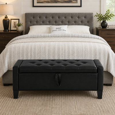 Repose-pieds avec rangement, banc de repose-pieds avec charnière de sécurité, poids de 350 lb, banc de hall d'entrée rembourré avec sièges pour la chambre à coucher, le salon - noir