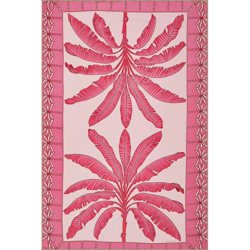 Pink Themed Palm Tree Motif Patterned Vintage Decorative Carpet, Round 5'
