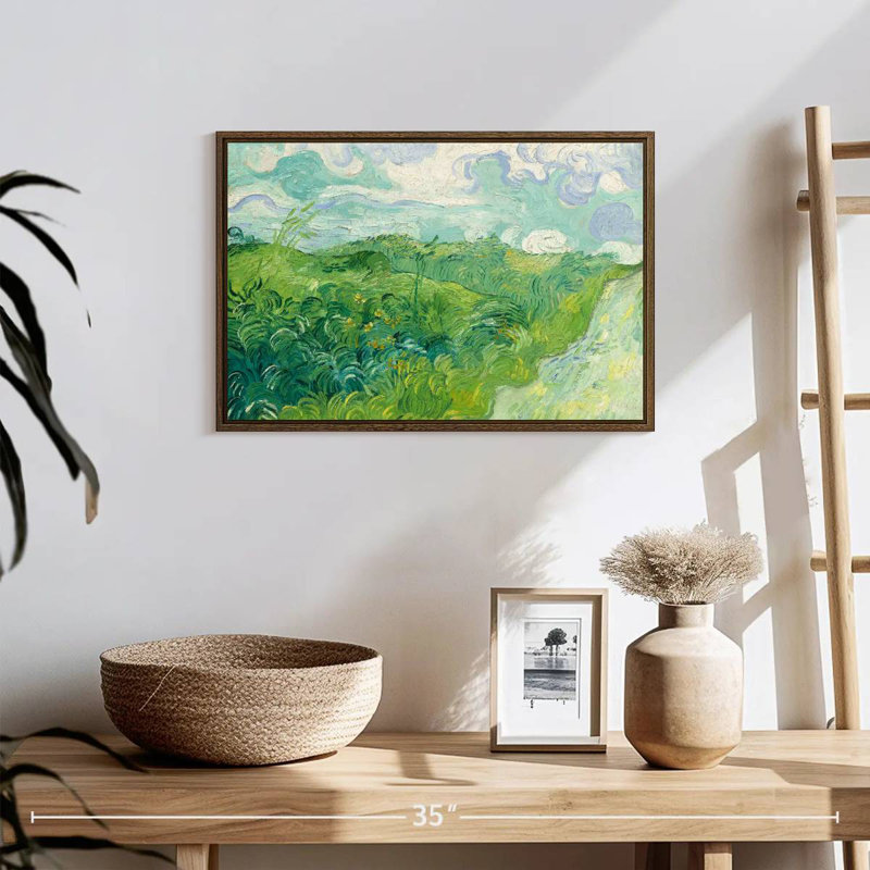 Green Wheat Fields, 19" X 13", Floating Frame Walnut