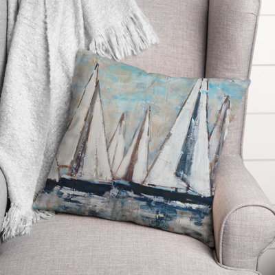 Painterly Sailboats Outdoor Square Pillow Cover & Insert