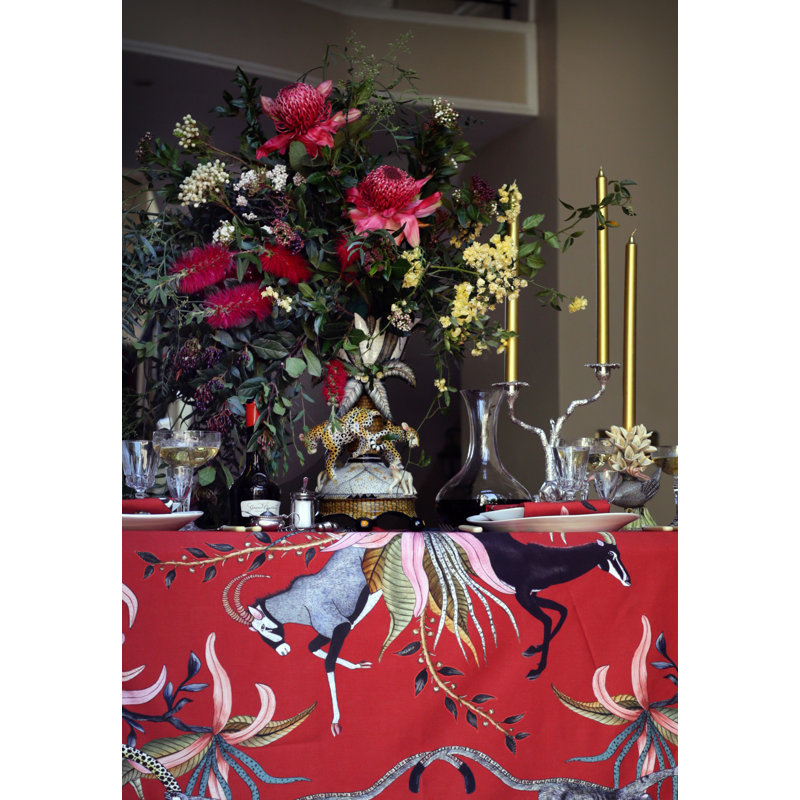 Ardmore Royal Red Cotton Tablecloth, 94" x 61"