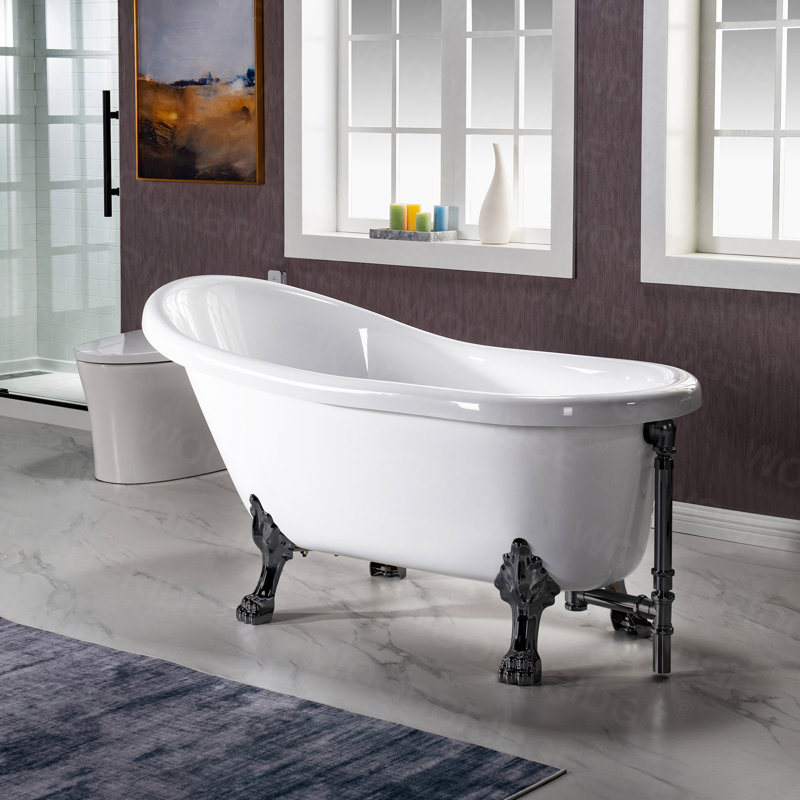 59" x 31" Clawfoot Soaking Acrylic Bathtub, Matte Black
