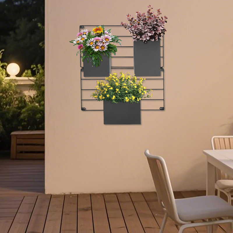 19.69" Wall Pot Planter with 3 Pots, Black