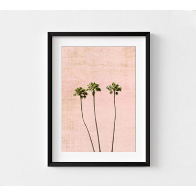 «Think Pink» par Natalie Carpentieri, décor de palmiers tropicaux, œuvre de plantes roses, art mural chambre rose, œuvre de palmiers tropicaux