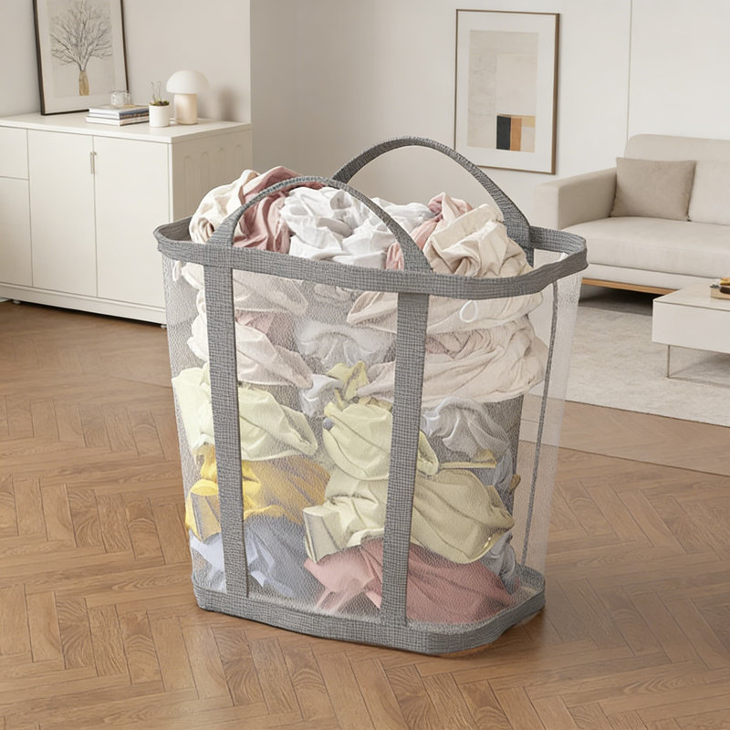 Grey,4Pcs,Foldable Laundry Hamper With Mesh Design For Home, Dorm, And Closet Organization - Portable Storage Basket For Clothes, Socks, And Undergarments