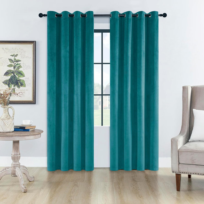 Velvet Noise Reducing Room Darking Grommet Curtain Panels for Home & Office, 52" W x 63" L, Blue