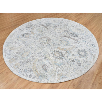 9'9" x 9'9" New Hand Knotted Ivory Wool & Silk Round Oriental Rug - MOA10264662