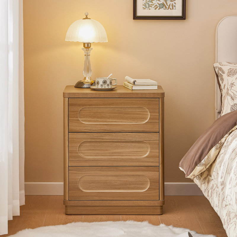 3-drawer Nightstand, 21.7'' W Nightstand, Bedside Table With Storage Drawers, Handleless End Side Table And Safe Round Corner Design For Bedroom, Living Room,dressing Room