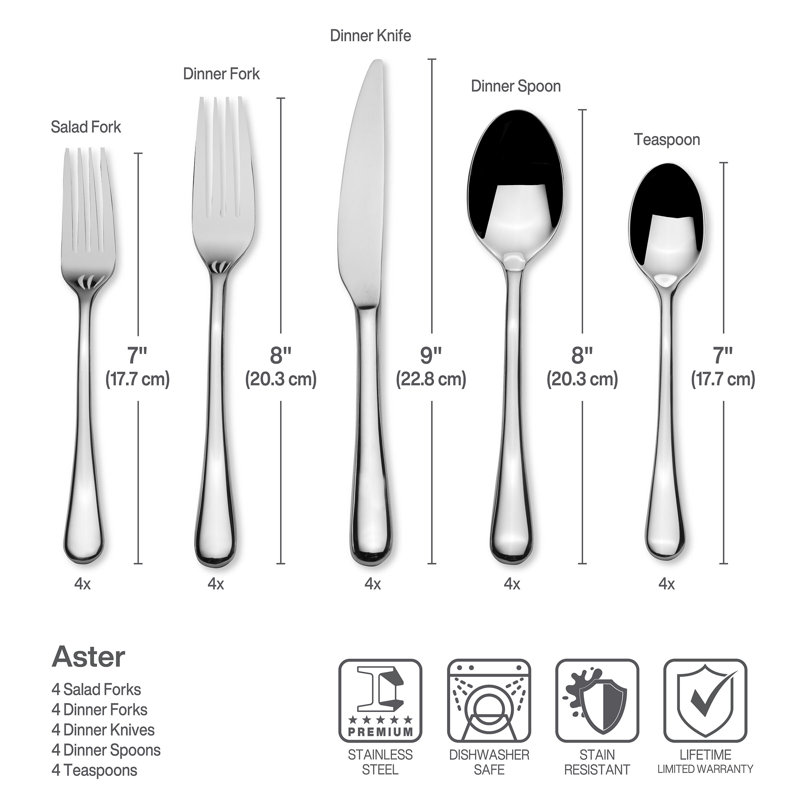 Mikasa Aster 20 Piece Flatware Set, Service For 4, 18/0 Stainless Steel