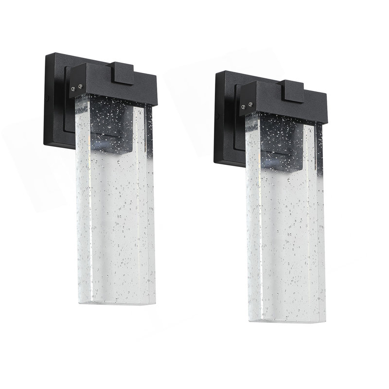 2-Pack Outdoor Wall Light Fixture, Weatherproof LED Wall Sconce With Bubble Crystal And Light Sensor - 12W Per Lamp