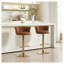Ensemble de 2 tabourets de bar en velours avec base dorée - Chaises réglables pour îlot de cuisine avec repose-pieds chromé