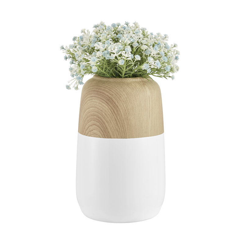 Prader Contemporary Two Tone Cylindrical Tabletop Vase - White And Beech