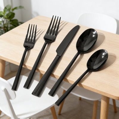 60-Piece Black Flatware Set For 12, Premium Forged Stainless Steel Cutlery Set With Mirror Polish, Dishwasher Safe Silverware For Home, Kitchen, Wedding, And Parties