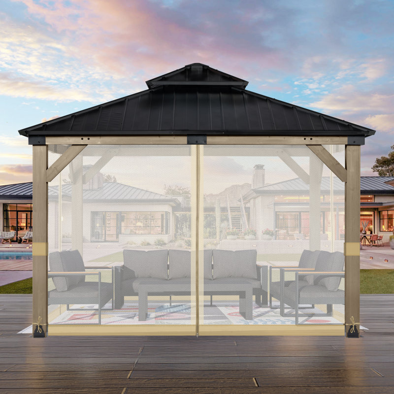 Aoodor Mosquito Netting Screen for Gazebo, Khaki, 6.9' H x 12' W x 12' D