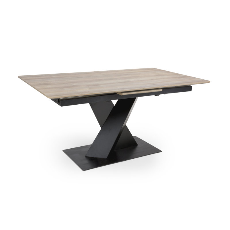 Annetraud Extendable Metal Base Dining Table, Oak